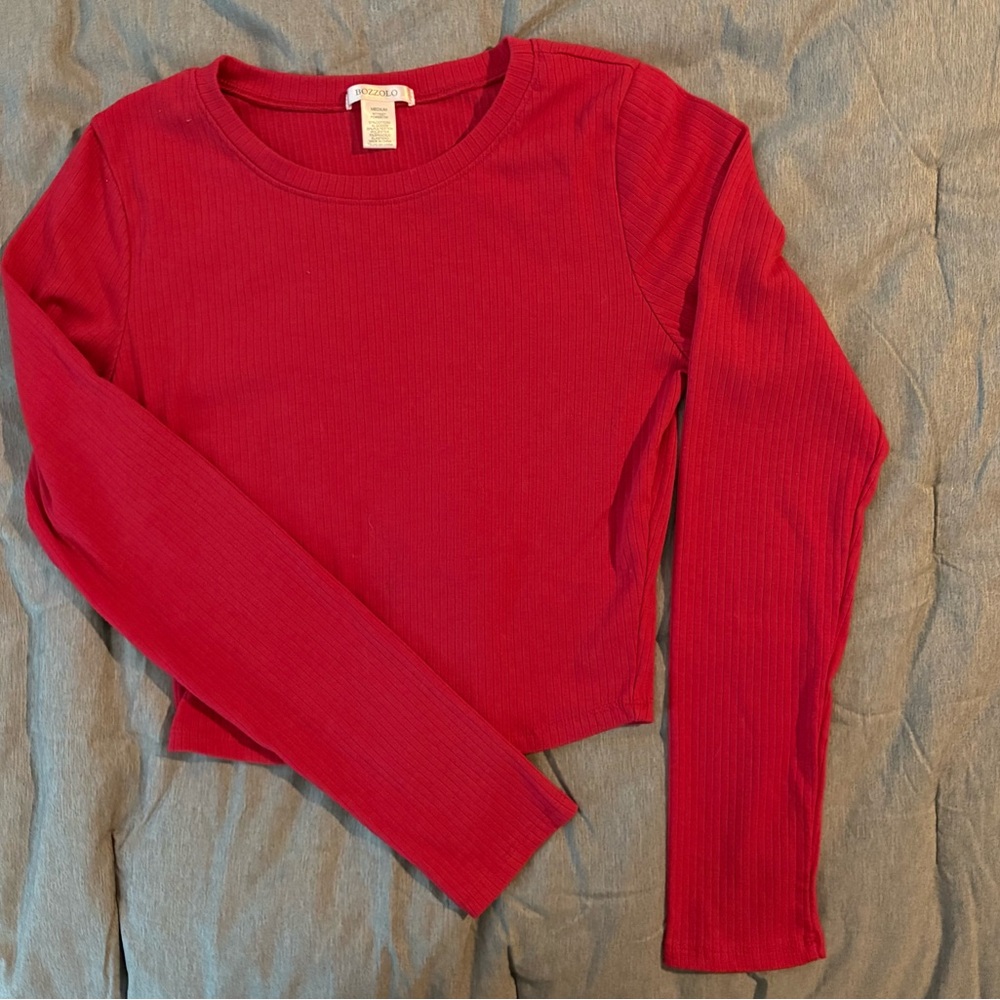Bozzolo Red Fitted Crop Long Sleeve Tee